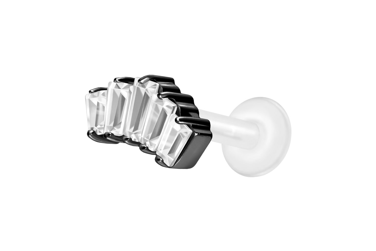 PTFE Labret Piercing mit Innengewinde + Titan-Aufsatz 5 EINGEFASSTE KRISTALLRECHTECKE
